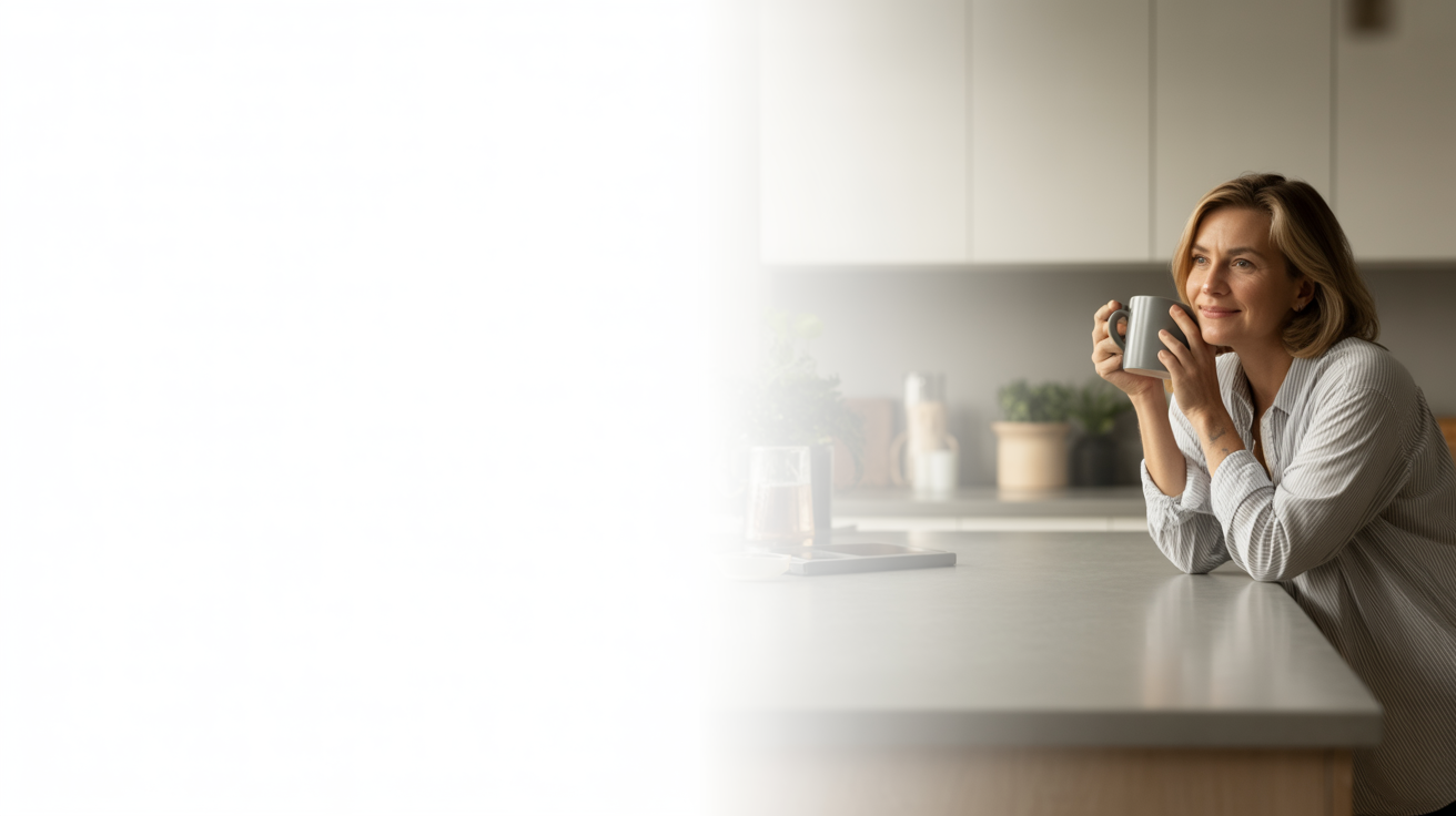 Confident homeowner in a bright modern home — at ease after finding expert claim help